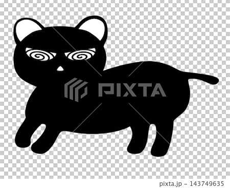 Dizzy black cat with spiral eyes confused silly pet character element sticker print visual graphic clipart artwork design icon illustration Dizzy black cat with spiral eyes confused silly pet character element sticker print visual graphic clipart artwork design icon illustration 143749635