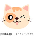 Cute calico cat head winking cheerful kitten face element sticker print visual graphic clipart artwork design icon illustration 143749636