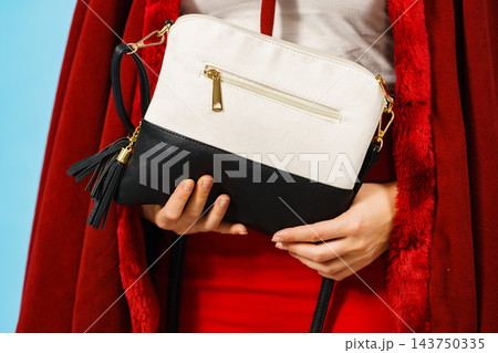 Girl holding handbag. Girl holding handbag. 143750335
