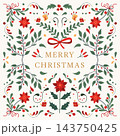 Merry Christmas greeting card with symmetrical floral ornament. Traditional Christmas holiday design 143750425