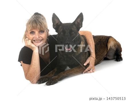 malinois and woman in studio malinois and woman in studio 143750513