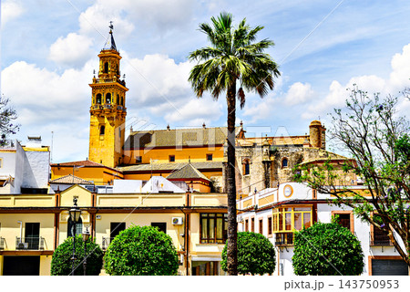 Bell tower of the Church of Santiago in Alcala de Guadaira, located in Plaza del Derribo; Seville.	 143750953