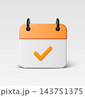 Calendar Check Icon, Vector Illustration. 3d Orange Calendar Check Icon with Orange Tick. Calendar Check Icon Isolated for Schedule, Appointment, Reminder, Event, Booking, Deadline, Planning 143751375