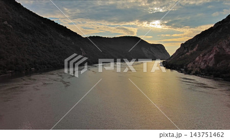 Danube river and mountains in Djerdap National Park at sunset Danube river and mountains in Djerdap National Park at sunset 143751462