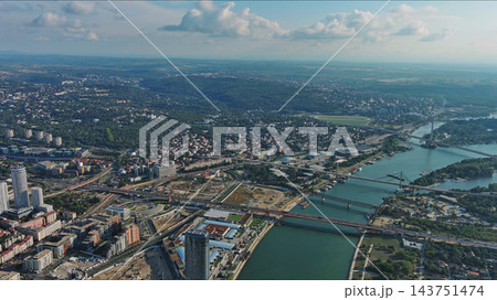 Belgrade with Sava and Danube rivers aerial view Belgrade with Sava and Danube rivers aerial view 143751474
