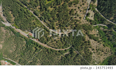 Winding narrow gauge railway curving through green forest Winding narrow gauge railway curving through green forest 143751493