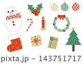 和柄のクリスマスイラストセット 雪だるま ツリー リース プレゼント 冬の装飾素材 143751717
