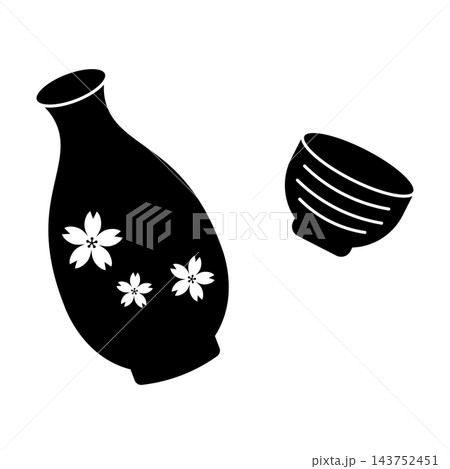 桜柄の徳利とお猪口のシルエット 日本酒アイコン 桜柄の徳利とお猪口のシルエット 日本酒アイコン 143752451