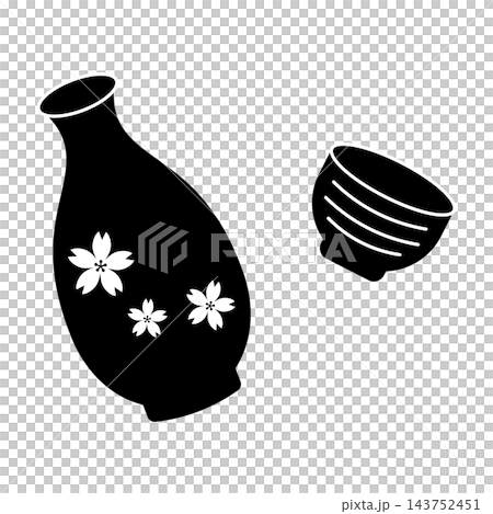 桜柄の徳利とお猪口のシルエット 日本酒アイコン 桜柄の徳利とお猪口のシルエット 日本酒アイコン 143752451