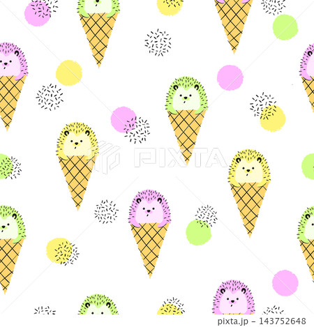 Seamless hedgehog ice cream cone pattern 143752648