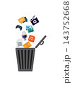 deleting digital media files into a trash can icon graphic illustration 143752668