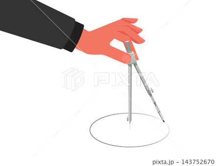 hand holding drawing compass tool to create precision circle on paper hand holding drawing compass tool to create precision circle on paper 143752670