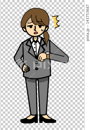 ビジネス・スケジュール遅延・時間管理の悩み・急ぎの作業シーンを表現する女性イラスト ビジネス・スケジュール遅延・時間管理の悩み・急ぎの作業シーンを表現する女性イラスト 143753687