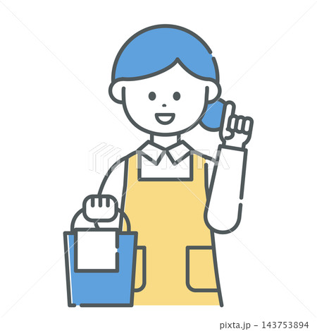 ハウスクリーニングの女性のかわいい上半身イラスト ハウスクリーニングの女性のかわいい上半身イラスト 143753894