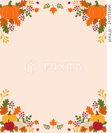 Autumn Thanksgiving Frame Background with Pumpkins, Apples and Fall Leaves 143753896