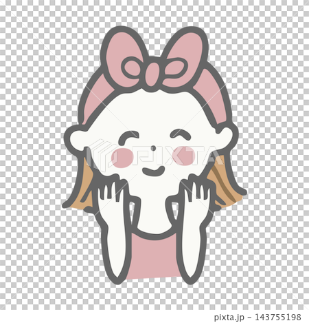A woman with a headband smiles and puts her hand to her cheek. A woman with a headband smiles and puts her hand to her cheek. 143755198