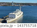 Halifax, Canada - October 28th 2026: Photo of French Navy tracking and research vessel Monge (A601) docked at the port with satellite antennas reflected in harbor water, representing naval technology 143755718