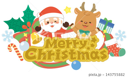 サンタクロースとトナカイの賑やかなクリスマス サンタクロースとトナカイの賑やかなクリスマス 143755882