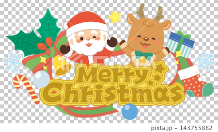 サンタクロースとトナカイの賑やかなクリスマス サンタクロースとトナカイの賑やかなクリスマス 143755882