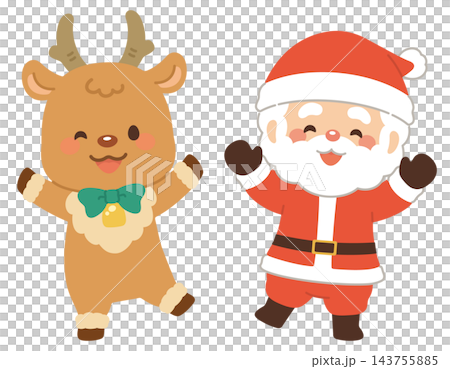 Cute and playful Santa Claus and reindeer Cute and playful Santa Claus and reindeer 143755885