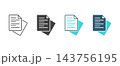 Document file icon set with folded corner page in outline, solid, and modern two-tone flat styles, document icon, vector illustration. 143756195