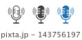 Microphone icon set for podcast recording, audio studio broadcasting, voice search recognition, and sound wave graphic elements, microphone and voice recording icon. 143756197