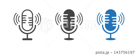 Microphone icon set for podcast recording, audio studio broadcasting, voice search recognition, and sound wave graphic elements, microphone and voice recording icon. Microphone icon set for podcast recording, audio studio broadcasting, voice search recognition, and sound wave graphic elements, microphone and voice recording icon. 143756197