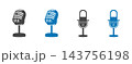 Set of vintage and modern studio microphone vector icons for podcasting, broadcasting, sound recording, audio technology, and music production 143756198