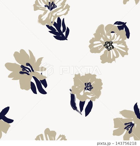 Beige Floral Brushstroke Clip Art seamless pattern design for fashion and home textiles, graphics and backgrounds 143756218