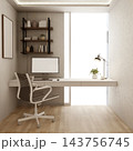 Modern Minimalist Home Office Workspace with Floating Desk and Computer 143756745