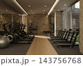 Modern Gym Interior with Treadmills Elliptical Trainers and Fitness Equipment 143756768