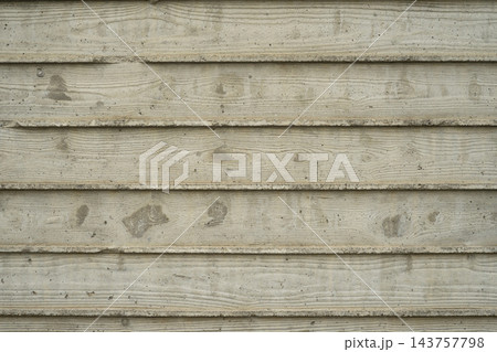 Modern Beige Exposed Concrete Panel Wall Texture with Horizontal Wood Grain Pattern 143757798