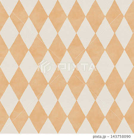 Diamond seamless pattern with watercolor yellow rhombus on a light background. Geometric harlequin texture creates vintage design. Use for wallpaper and fashion fabric. Retro circus textile print. 143758090