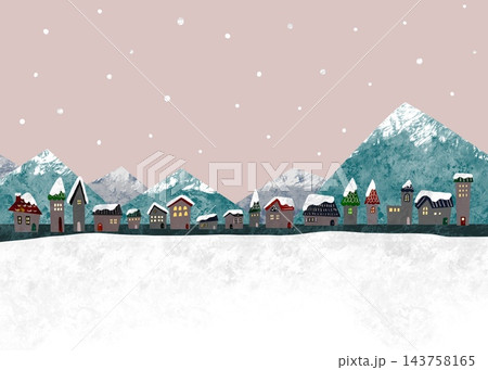 雪が降る街並みと山並みの風景イラスト クリスマスイメージ 雪が降る街並みと山並みの風景イラスト クリスマスイメージ 143758165