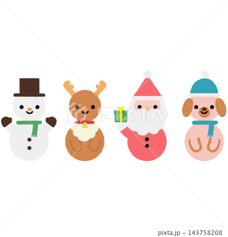 クリスマスのかわいいキャラクター4種類セット クリスマスのかわいいキャラクター4種類セット 143758208