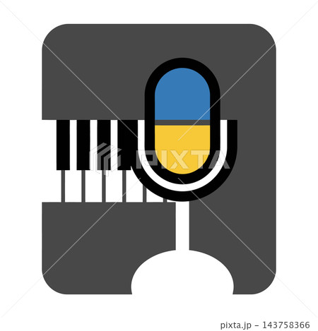 Microphone with blue and yellow pill symbol Microphone with blue and yellow pill symbol 143758366