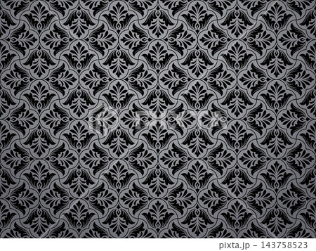 Flower geometric pattern. Seamless vector background. Gray and black ornament 143758523