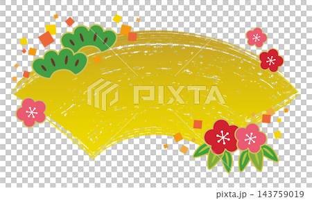Pine, bamboo, plum blossoms and gold leaf brushstroke fan-shaped Japanese style frame / Gold Pine, bamboo, plum blossoms and gold leaf brushstroke fan-shaped Japanese style frame / Gold 143759019