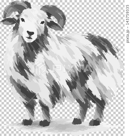 A Japanese-style sheep with horns, hand-painted in an ink painting style. A Japanese-style sheep with horns, hand-painted in an ink painting style. 143759335