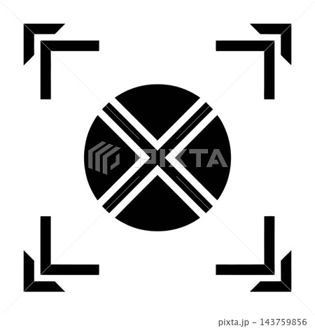Black and white geometric symbol with intersecting lines and rectangular corner borders design Black and white geometric symbol with intersecting lines and rectangular corner borders design 143759856