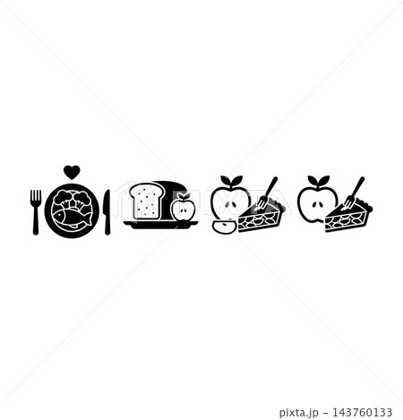 Healthy Diet Foods Icons Set With Apple Cake And Bread Healthy Diet Foods Icons Set With Apple Cake And Bread 143760133