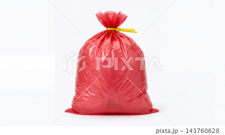 Red Biohazard Medical Waste Bag Isolated on White Background 143760628