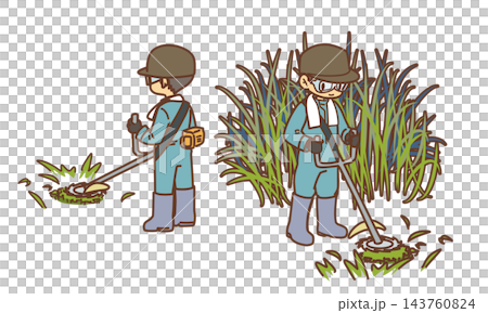 一個人割草的插圖 一個人割草的插圖 143760824