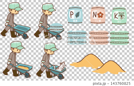 An illustration of a man using a cat to transport something. 143760825