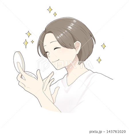 手鏡を見て満足する女性のイラスト 143761020