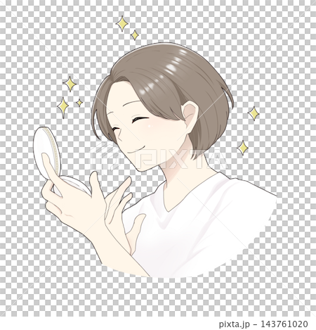 手鏡を見て満足する女性のイラスト 143761020