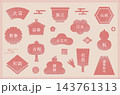 お正月をテーマにしたフレーム素材　年賀状　背景　イラスト　ベクター　あしらい　枠　和風　テクスチャ 143761313