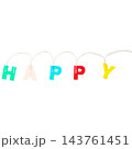 透明なコードにつながったHAPPYのカラフルな文字ライト 143761451
