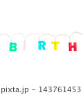 透明なコードにつながったBIRTHのカラフルな文字ライト 143761453