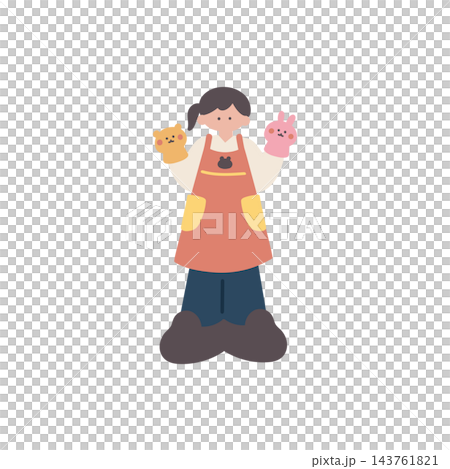 手繪向量插圖，描繪了一位女性幼教工作者 143761821
